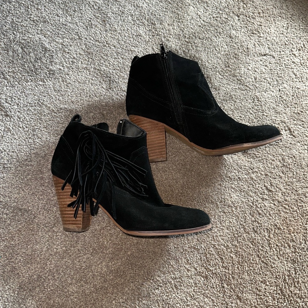 Black Suede Ankle Boots with Fringe